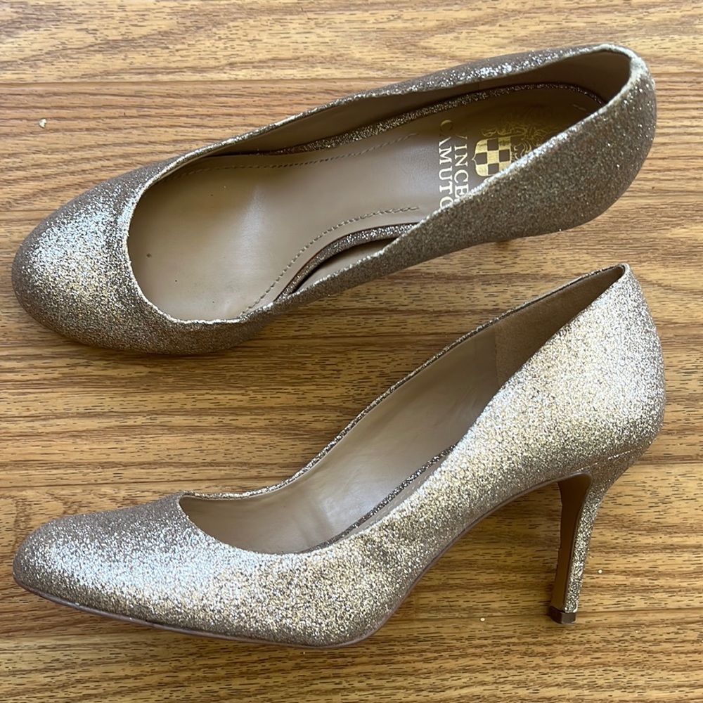 Vince Camito gold sparkly heels